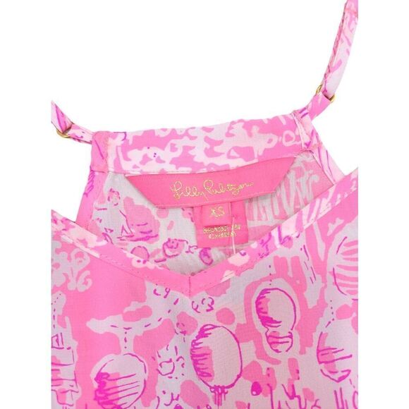 Lilly Pulitzer Tank Top Womens XS Pink Tie Dye 100% Silk Spaghetti Strap V-Neck - Picture 5 of 7